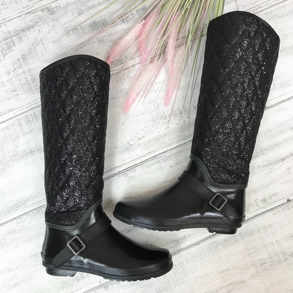 black glitter rain boots